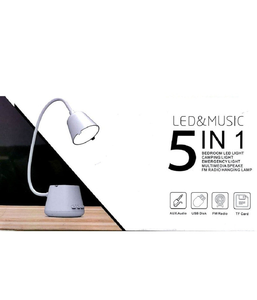 Trade Shop - Lampada Tavolo Led Musica 5in1 Multifunzionale Pieghevole Ricaricabile Usb Q-47 -