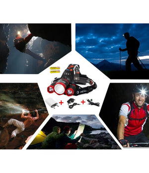 Lampada Torcia Frontale Led Ricaricabile 3 Led Cree T6 R5 Rj3000 5000 Lumen         