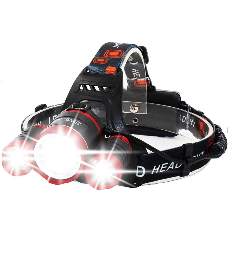 Lampada Torcia Frontale Led Ricaricabile 3 Led Cree T6 R5 Rj3000 5000 Lumen         