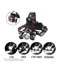 Lampada Torcia Frontale Led Ricaricabile 3 Led Cree T6 R5 Rj3000 5000 Lumen         