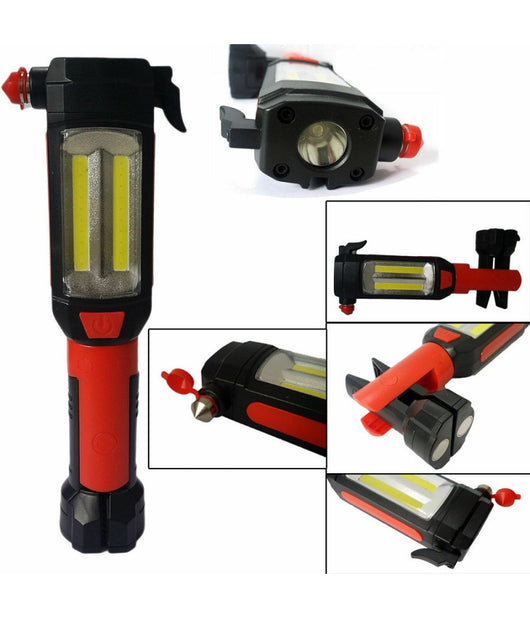 Lampada Torcia Lavoro Calamita Led Ricaricabile Martello Rompi Vetro Cintura Usb         