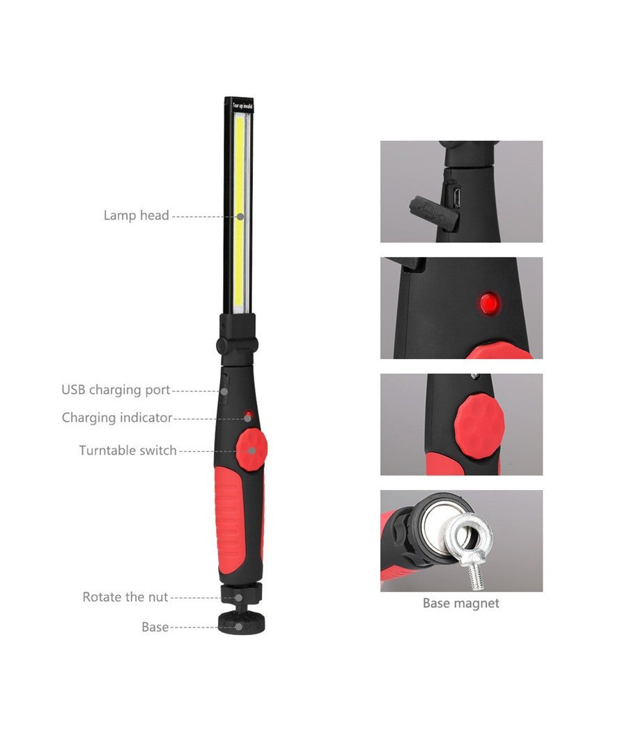 Lampada Torcia Lavoro Calamita Portatile Ricaricabile Slim Regolabile Led Cob         