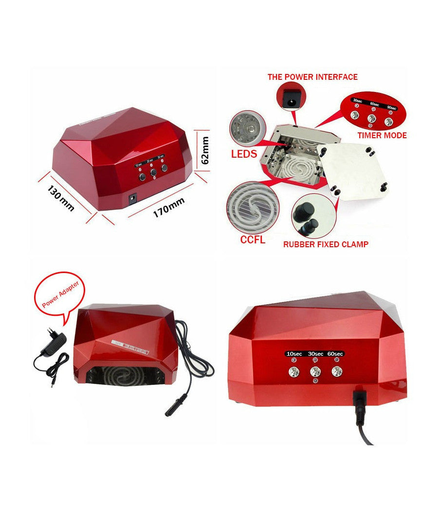 Lampada Uv Led Ricostruzione Unghie Nail Art Timer 36w Diamante Tecnologia Ccfl         