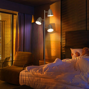 Lampada a forma di albero con 3 lampadine e paralumi regolabili, Palo in metallo robusto e base pesante Argento-Lampade