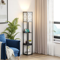 Lampada a stelo con ripiani e cassetto-MensoleLampada a piantana moderna con 1 presa elettrica 2 porte USB Nera