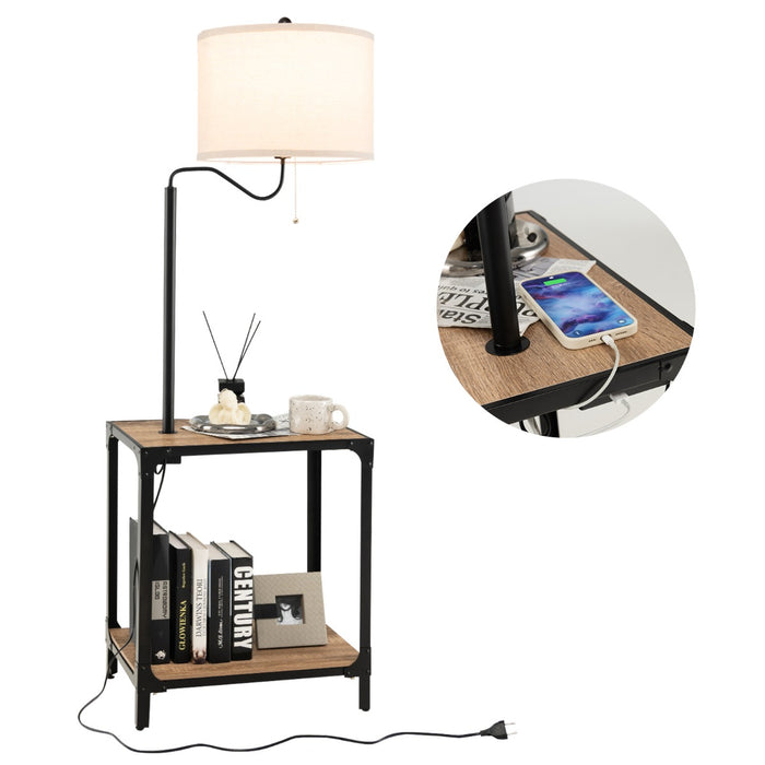 Lampada da lettura con porta USB struttura in metallo e MDF, Lampada da terra ruotabile di 360¡ã per salotto-Lampade