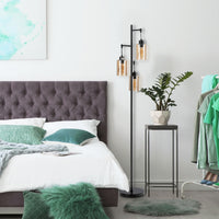 Lampada da lettura retr¨° con paralume in vetro ambrato a 3 teste sospese, Lampada da terra per soggiorno da letto Nero-Lampade