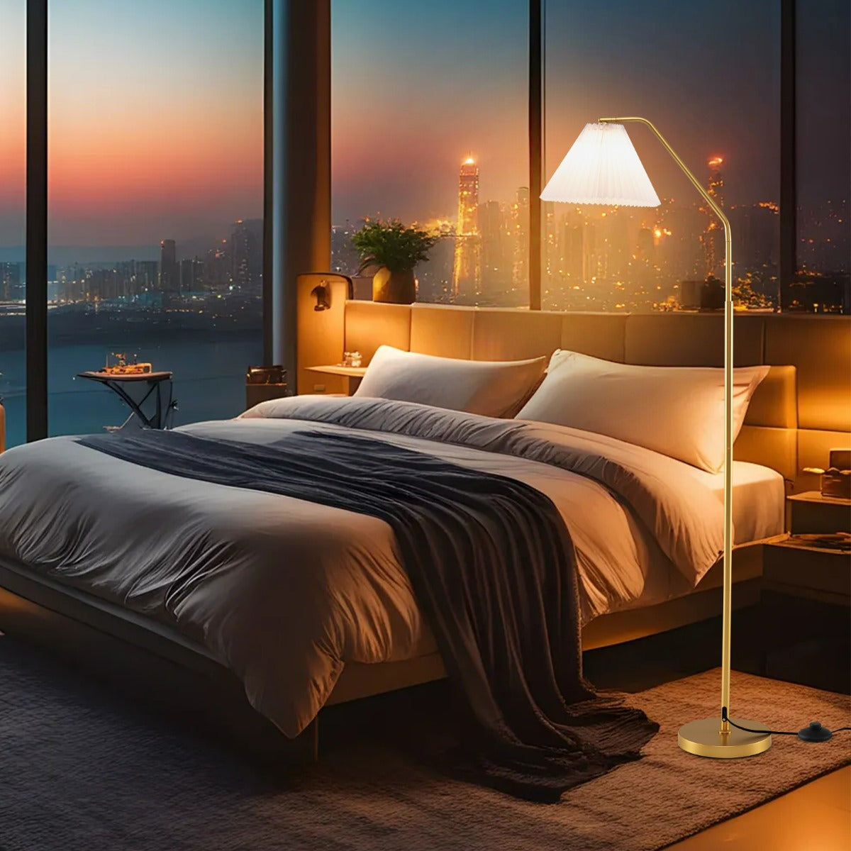 Lampada da terra moderna con testa regolabile, Lampada alta per soggiorno camera da letto e ufficio Oro-Lampade