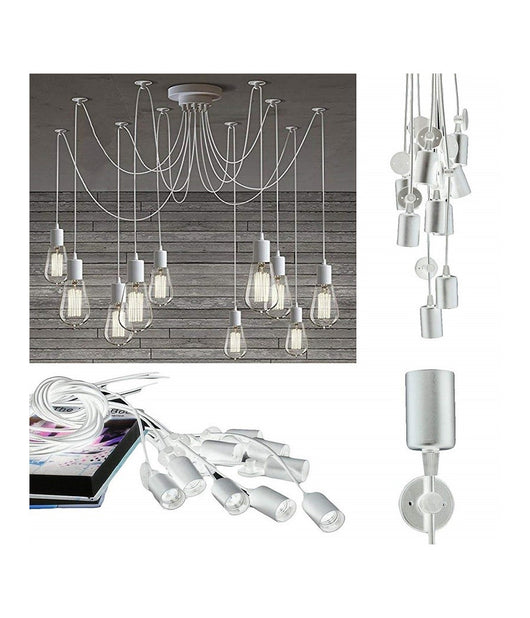 Lampadario 12 Pendenti Lampada Ragno Bianco Soffitto Sospensione Regolabili Portalampada E27         