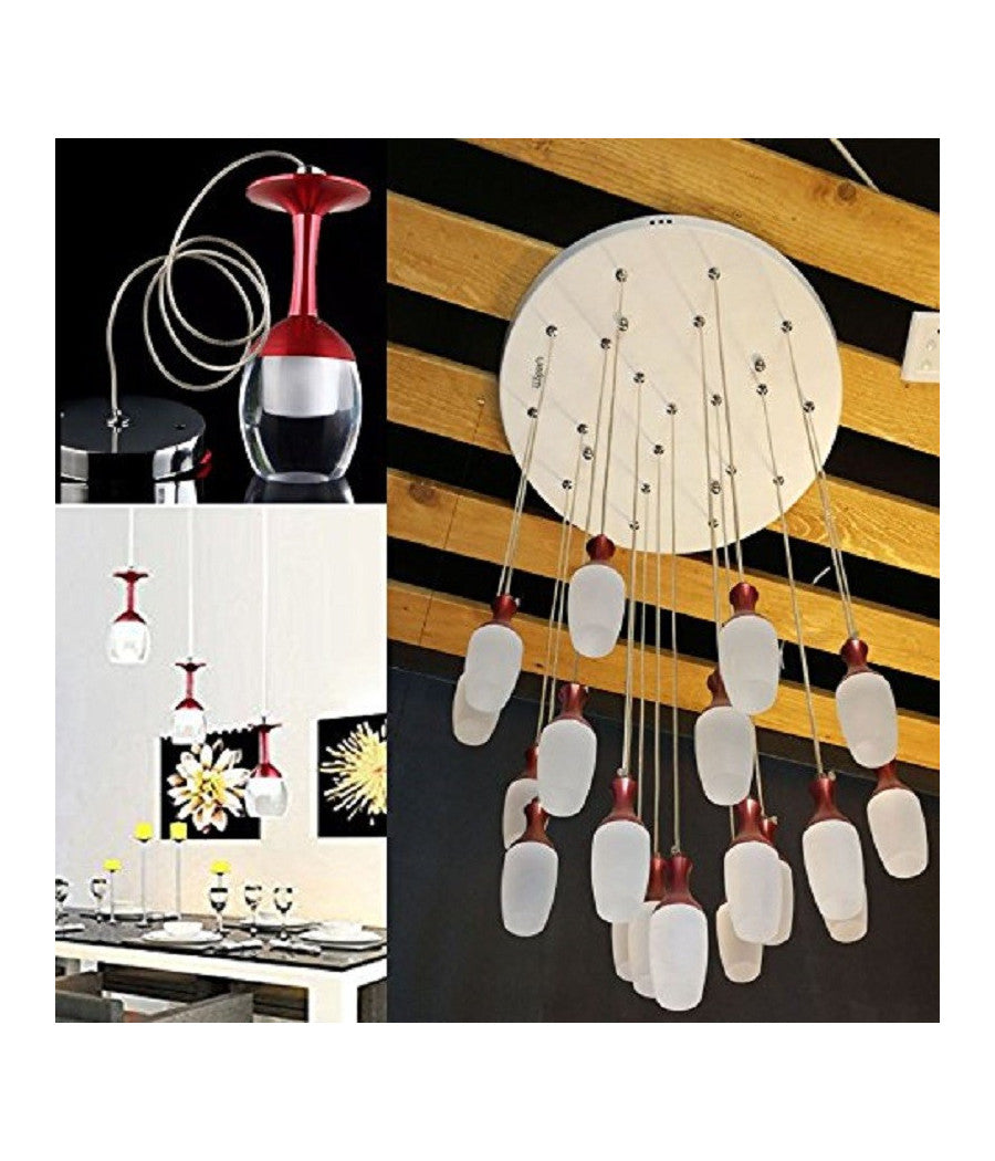 Lampadario 20 Pendenti Lampada Calice Rosso A Soffitto Luce Led Pendente Portalampada         