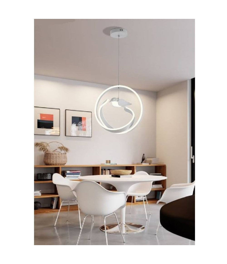 Lampadario 53w Led Moderno Bianco A Sospensione Con Uccello Luce Naturale A51-bn         
