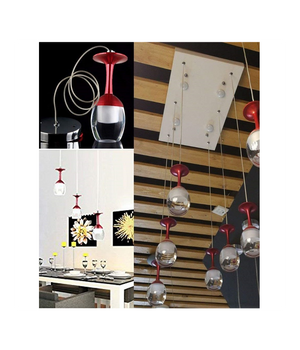 Lampadario 6 Pendenti Lampada Calice Rosso A Soffitto Luce Led Pendente Portalampada         