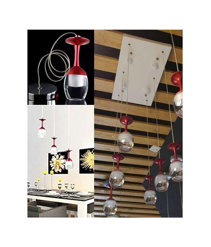 Lampadario 6 Pendenti Lampada Calice Rosso A Soffitto Luce Led Pendente Portalampada         