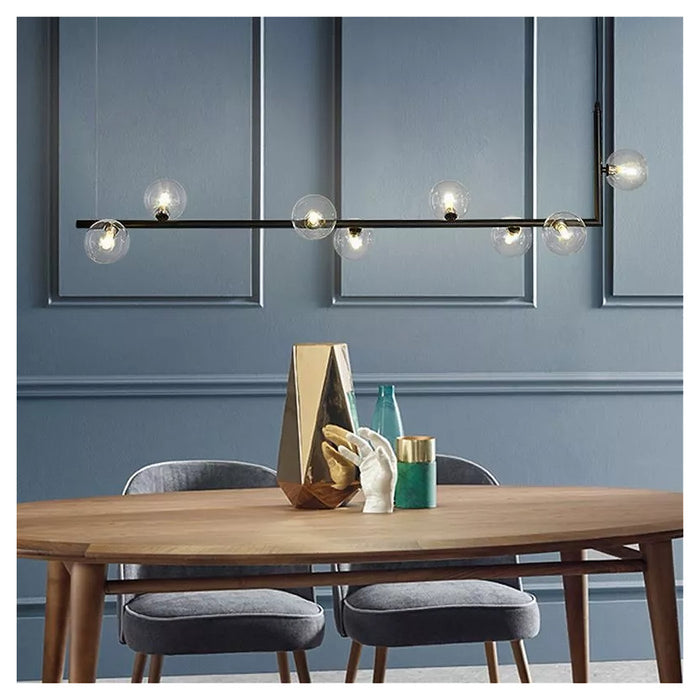 Trade Shop - Lampadario 8 Sfere G9 In Vetro Da Soffitto In Metallo Nero Design Moderno 71621         