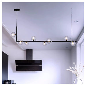 Trade Shop - Lampadario 8 Sfere G9 In Vetro Da Soffitto In Metallo Nero Design Moderno 71621         
