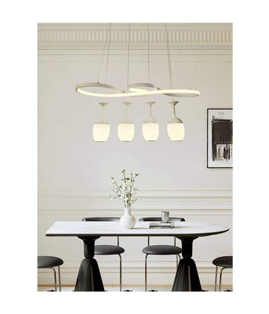 Lampadario A Led Curve Bianco 4 Punti Luce 68 Watt Luce 3000k 4000k 6500k Lp-24b  -bianco Naturale      -