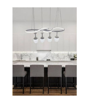 Lampadario A Led Curve Bianco 4 Punti Luce 68 Watt Luce 3000k 4000k 6500k Lp-24b         