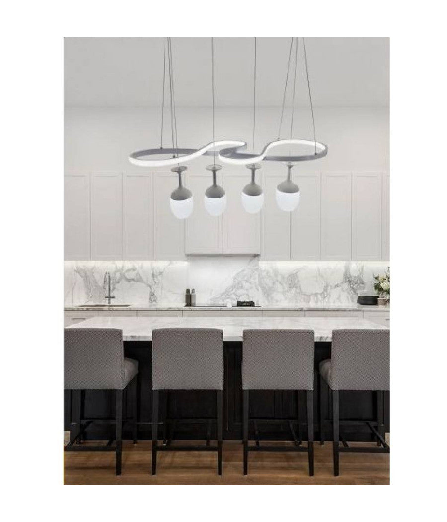 Lampadario A Led Curve Bianco 4 Punti Luce 68 Watt Luce 3000k 4000k 6500k Lp-24b         