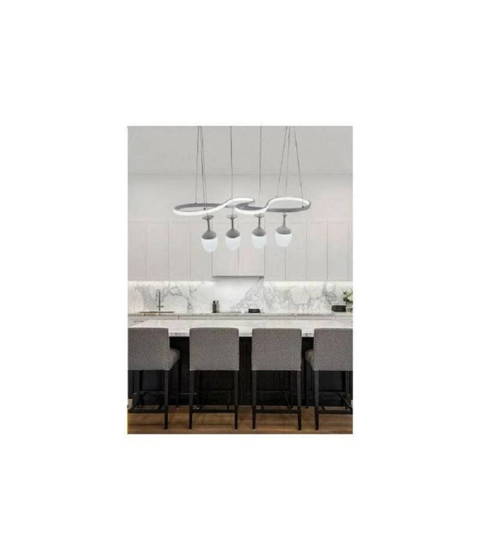 Lampadario A Led Curve Bianco 4 Punti Luce 68 Watt Luce 3000k 4000k 6500k Lp-24b         