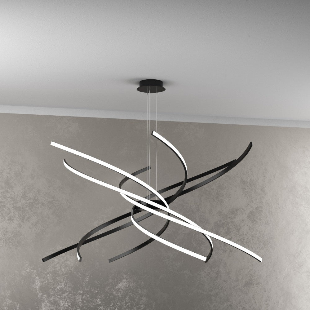 Lampadario a Led Moderno Top Light Tornado 88W 5950LM 1163/S100 Nero