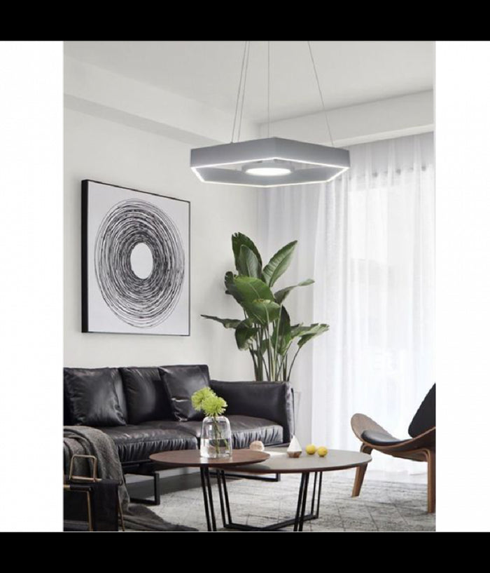 Lampadario A Sospensione 34watt Led Rombo Grigio Tono Bianco Freddo 6500k Lp-07g         