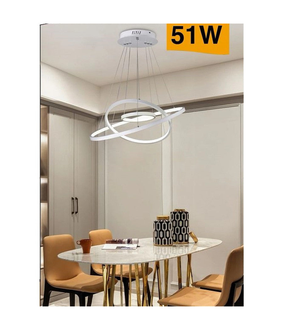 Lampadario A Sospensione 51 W Led Forma Pianeta Bianco 3 Colorazione Luce A64-3c         