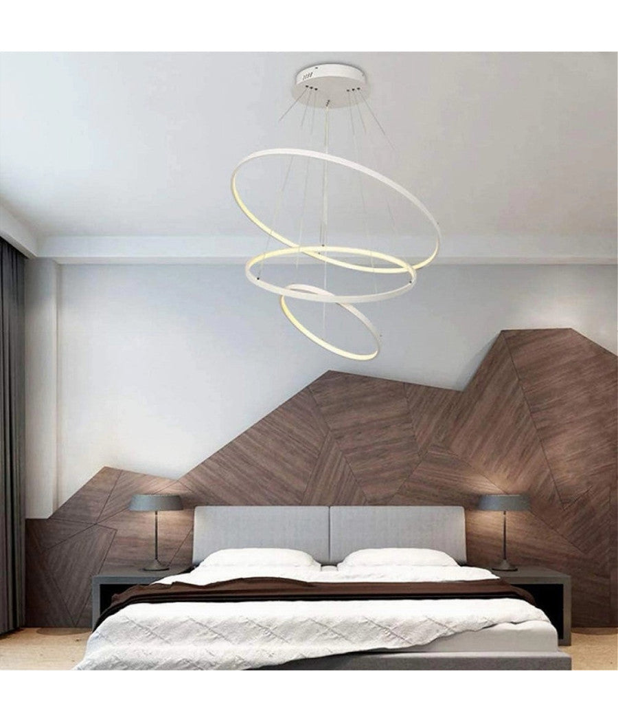 Lampadario A Sospensione 51 W Led Forma Pianeta Bianco 3 Colorazione Luce A64-3c         