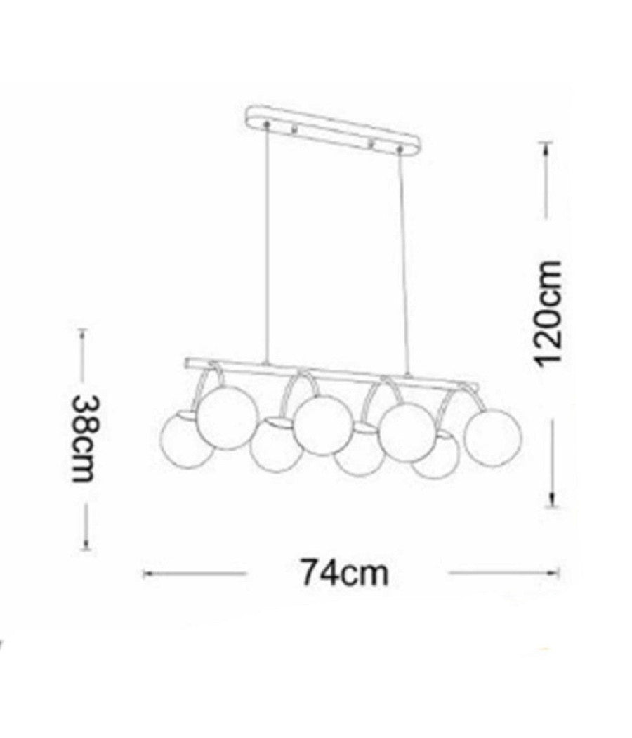Lampadario A Sospensione 8 Sfere In Vetro Ambra Lampada Metallo Attacco G9 A04-8         