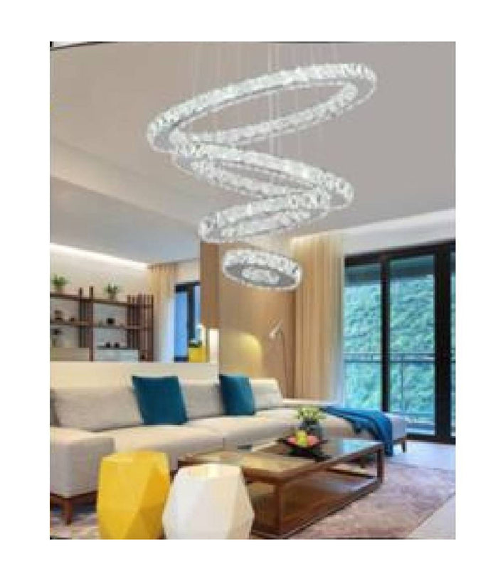 Lampadario A Sospensione Anelli Spirale Cristalli 51w Bianco Freddo 7000k B52         