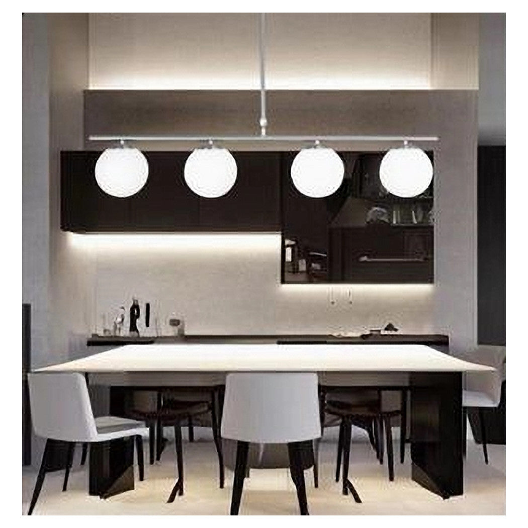 Trade Shop - Lampadario A Sospensione Argento Con 4 Sfere Bolle Bianche In Vetro Attacco G9 33924         