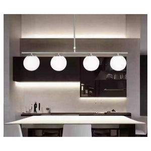 Trade Shop - Lampadario A Sospensione Argento Con 4 Sfere Bolle Bianche In Vetro Attacco G9 33924         