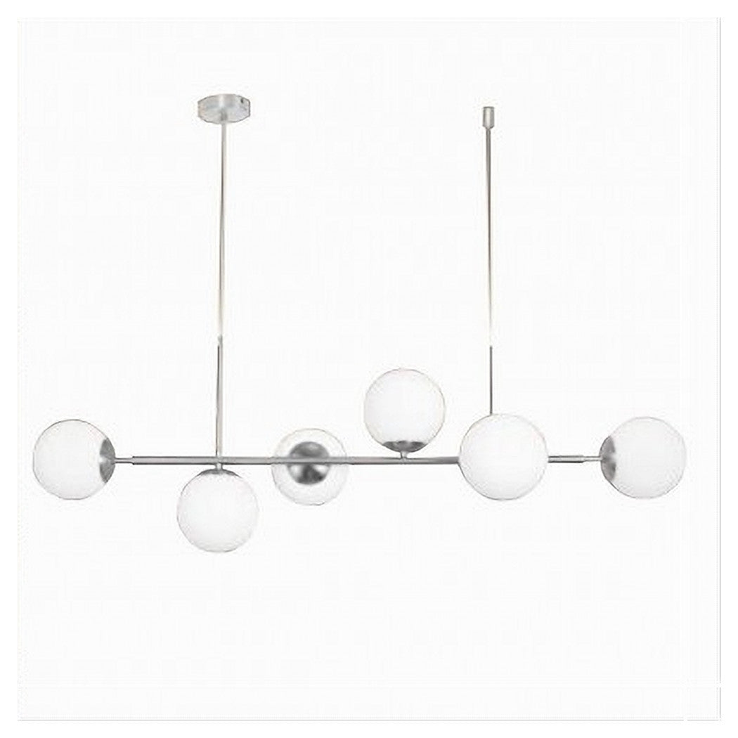 Trade Shop - Lampadario A Sospensione Argento Con 6 Sfere Bolle Bianche In Vetro Attacco G9 33733         