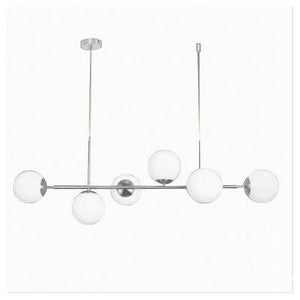 Trade Shop - Lampadario A Sospensione Argento Con 6 Sfere Bolle Bianche In Vetro Attacco G9 33733         