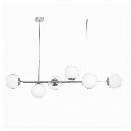 Trade Shop - Lampadario A Sospensione Argento Con 6 Sfere Bolle Bianche In Vetro Attacco G9 33733         