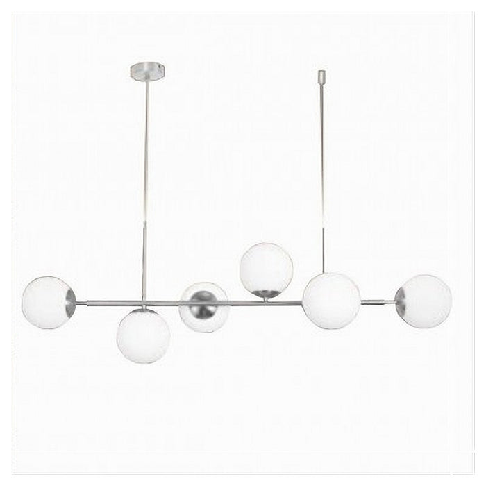 Trade Shop - Lampadario A Sospensione Argento Con 6 Sfere Bolle Bianche In Vetro Attacco G9 33733         