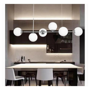 Trade Shop - Lampadario A Sospensione Argento Con 6 Sfere Bolle Bianche In Vetro Attacco G9 33733         