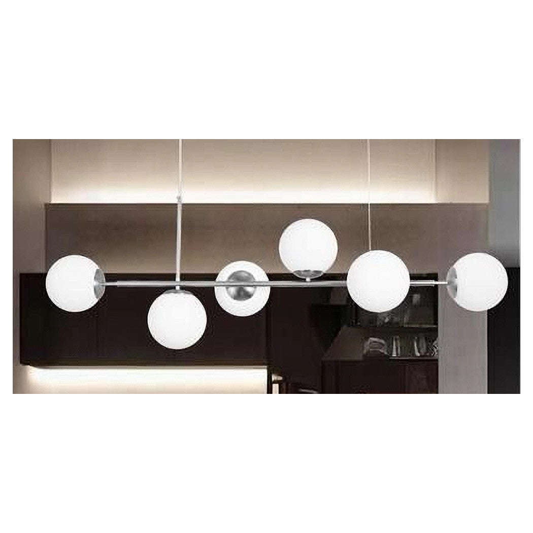 Trade Shop - Lampadario A Sospensione Argento Con 6 Sfere Bolle Bianche In Vetro Attacco G9 33733         
