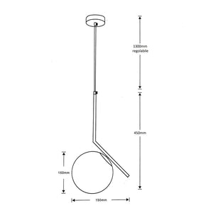 Trade Shop - Lampadario A Sospensione Attacco E27 Argento Con Sfera Vetro Moderno Minimal 33474         