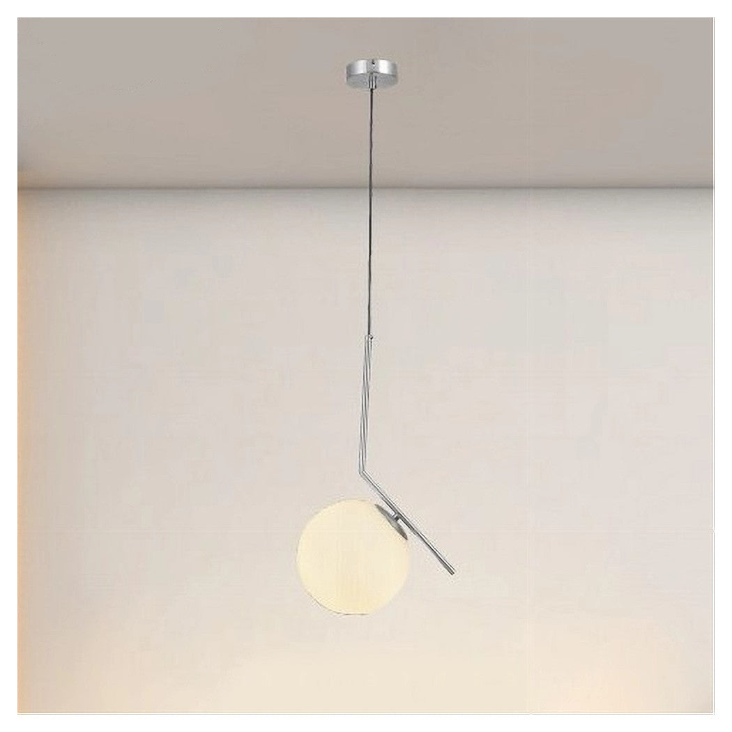 Trade Shop - Lampadario A Sospensione Attacco E27 Argento Con Sfera Vetro Moderno Minimal 33474         