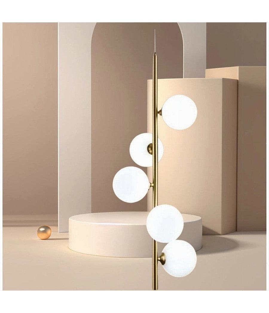 Lampadario A Sospensione Bronzo 5 Sfere Lampada Soffitto Con Stelo Verticale A95         