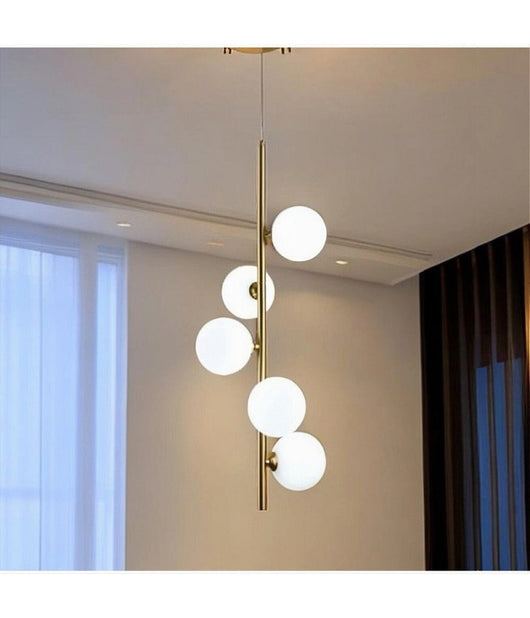 Lampadario A Sospensione Bronzo 5 Sfere Lampada Soffitto Con Stelo Verticale A95         