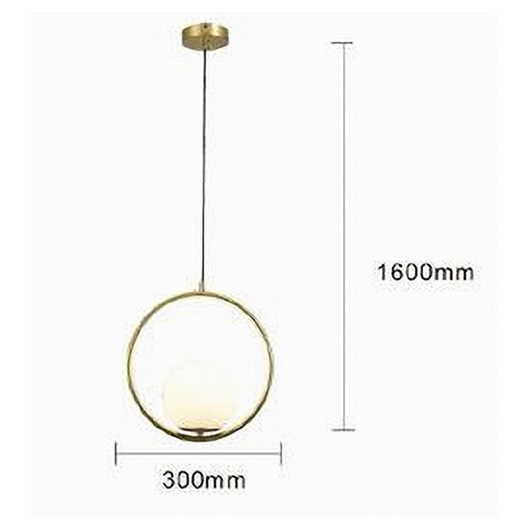 Trade Shop - Lampadario A Sospensione Cerchio Metallo Con Sfera Vetro Bianco Attacco E27 Oro 32811         