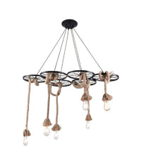 Lampadario A Sospensione Con Corde Canapa 6 Portalampada E27 Retrò Country A89-6         