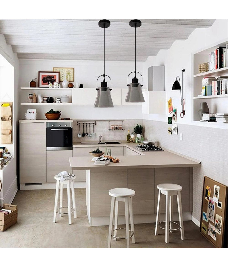 Lampadario A Sospensione Con Paralume In Vetro Lampada Moderna Attacco E27 Lp-90         