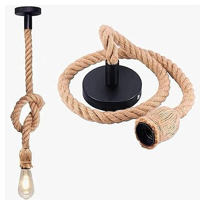 Trade Shop - Lampadario A Sospensione Da 1.5mt Corda Di Canapa Portalampada Attacco E27 436653         