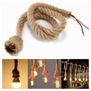Trade Shop - Lampadario A Sospensione Da 1.5mt Corda Di Canapa Portalampada Attacco E27 436653         