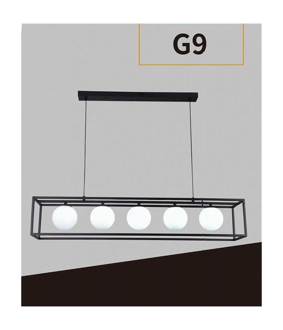 Lampadario A Sospensione Da Soffitto Contemporaneo Nero Con 5 Sfere Vetro G9 B89         