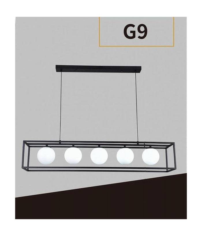 Lampadario A Sospensione Da Soffitto Contemporaneo Nero Con 5 Sfere Vetro G9 B89         