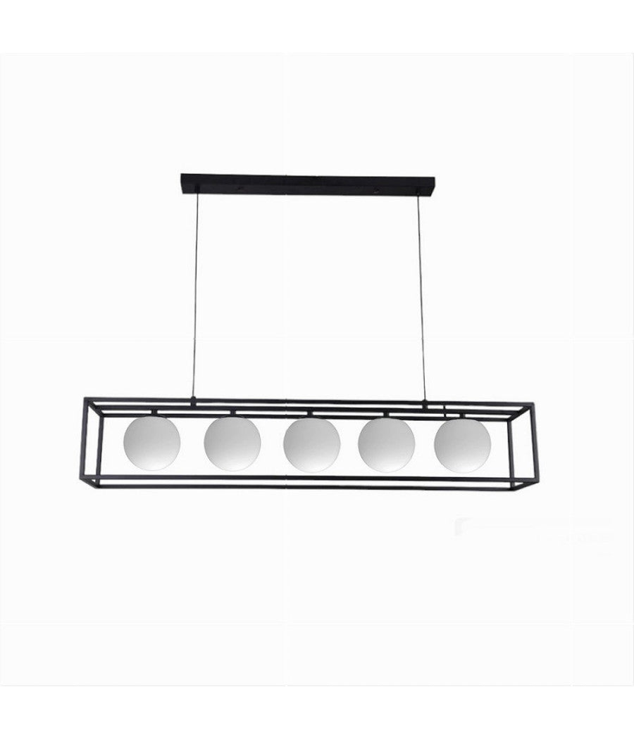 Lampadario A Sospensione Da Soffitto Contemporaneo Nero Con 5 Sfere Vetro G9 B89         