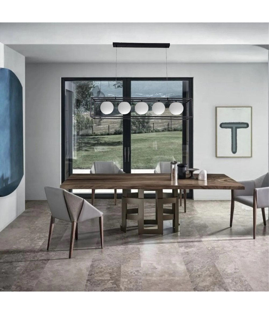 Lampadario A Sospensione Da Soffitto Contemporaneo Nero Con 5 Sfere Vetro G9 B89         